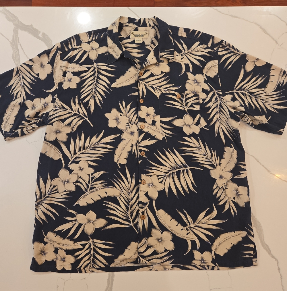 Paradise Cove Silk Hawaiian Tropical Floral Short Sleeve Button Down Shirt XXL